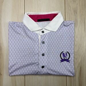 GREYSON Men's Polo Performance Golf Shirt Purple Geometric Size Large Logo